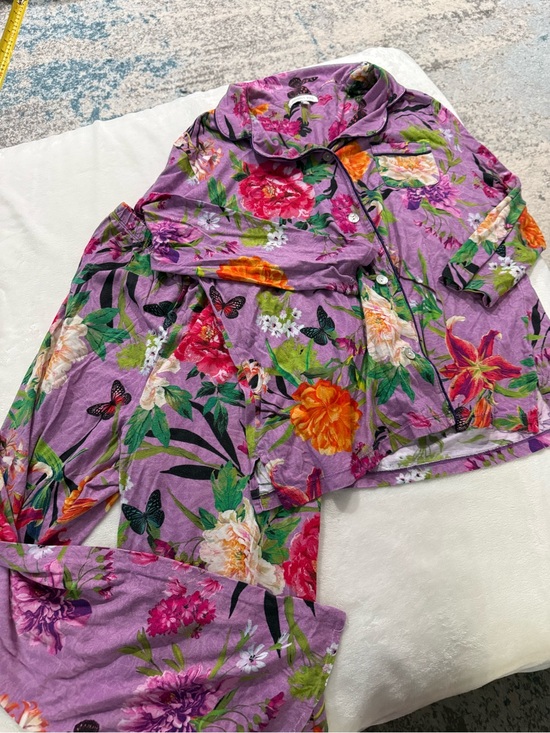 Johnny Was Other - Johnny Was Lounge 2 Piece Pj Set Long Sleeve Goza Sleepwear Pant Purple M D97
